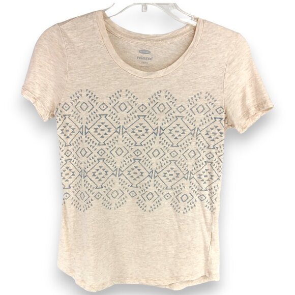 OLD NAVY-Women's Tee Shirt-XS-Cream-Blue-Crew-Casual-Short Sleeve - Picture 2 of 5